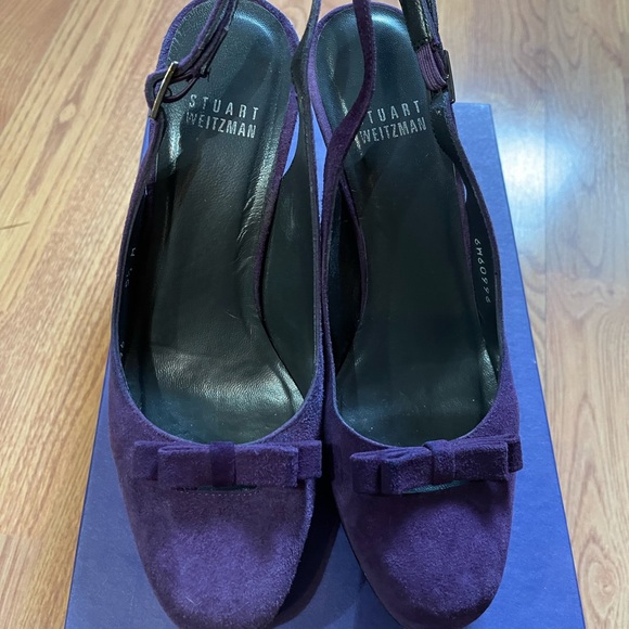 Plum suede Stuart Weitzman platform slingback heels - Picture 7 of 7